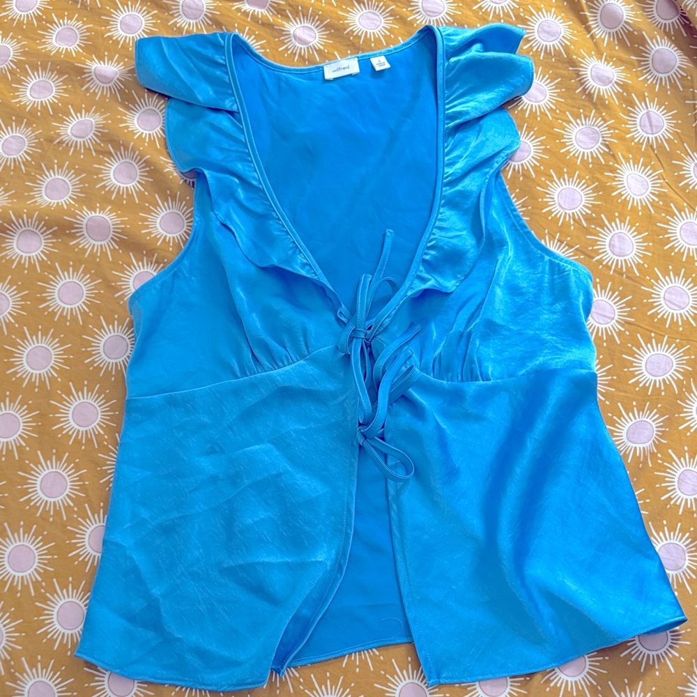 Wilfred Bright Blue Ruffled Silk Tank Top